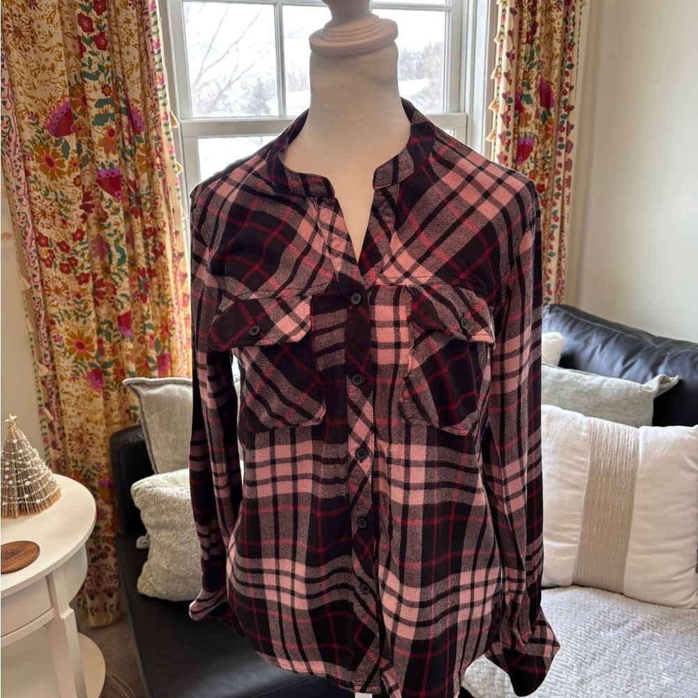 Rails Pink and Black Plaid Shirt